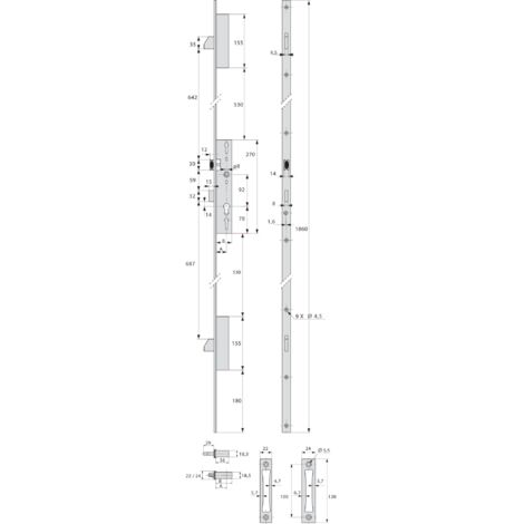 Assa Abloy – Serrure multipoint en applique TF3 – Acier inoxydable – Entraxe 92mm – Pênes basculants anti-sciage – Verrouillage à 2 tours de clé