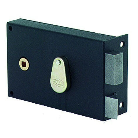 JPM – Serrure 4 gorges horizontale à fouillot – Noir – Pour portes gauche – Dimensions 56x57mm – Clés en acier nickelé – Pêne dormant 23mm