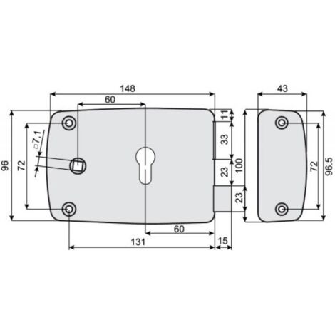 JPM – Coffre de serrure horizontal à fouillot Freelox – 148mm x 100mm x 40mm – Axe de clé 60mm – Pêne dormant en acier laitonné