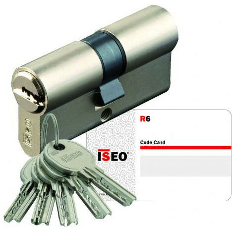Iseo Cavers – Cylindre de serrure ISR6 double entrée 40 mm – 6 goupilles inox – Protection anti-perçage – Clé réversible nickelée