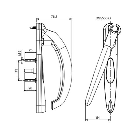 La Croisee Ds – Poignée intérieure pour porte-fenêtre 193 mm – Finition gris foncé brillant – Modèle réversible droite/gauche – Compatible 35 à 52 mm