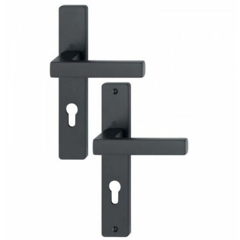 Hoppe – Béquille double sur plaque entraxe 195 mm – Époxy noir mat – Pour portes 58-67 mm – Fixation visible avec vis M4