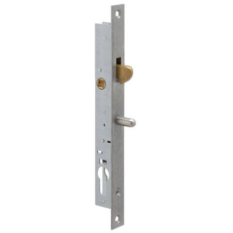 Metalux – Serrure multipoint encastrée 1 point à mentonnet – Entraxe 104 mm – Têtière inox plate – Pour cylindre européen – Crochet saillant 19,5 mm