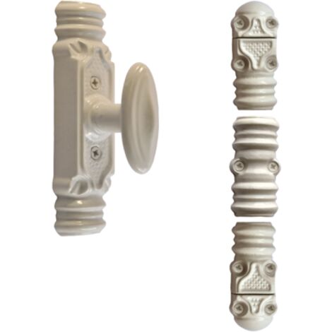 Fausse crémone rustique blanche – Bouton n°6 – Pour tringle 16 x 8 – Fonte grise FGL 200 – Poids 0,950 kg – Fonderie Rollinger