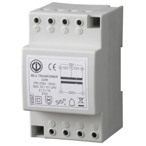 Transformateur rail DIN 12/24V 1/2A – Classe II – Fusible réarmable intégré – Alimentation ventouses magnétiques – IP20 – Cdvi - CDVCA1R