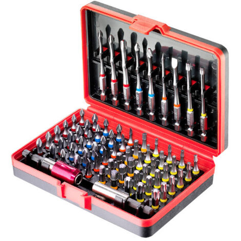 Promac – Coffret d'embouts de vissage 1/4 71 pièces – Embouts chromés S2 – Longueur 25-75 mm – Code couleur pour identification rapide – BC71