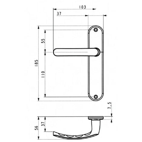 Poignées de porte Budget avec plaque en argent, entraxe 165 mm, bec de canne