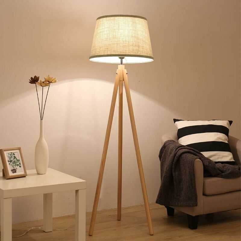 Jago® lampadaire trépied - led, en bois, taille 145 cm, ø 45 cm