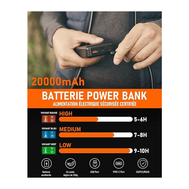 Gilet Chauffant Électrique Avec Batterie 20000mAh Veste Chauffante