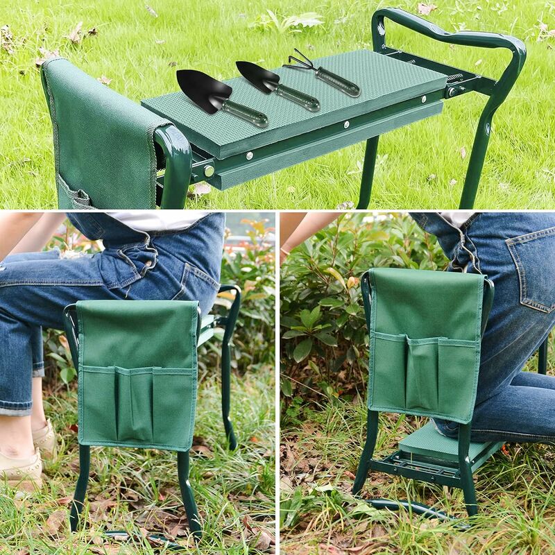 SITUL : Banc de Jardin Pliable Multifonctions Avec Sac à Outils 3 en 1