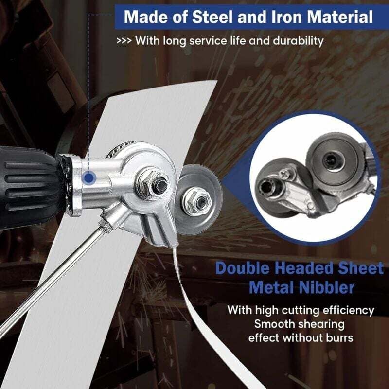 CHOYCLIT Grignoteuse de Tôle, Coupe plaque de Perceuse Électrique Coupe grignoteuse Tôle à Double Tête pour Couper de Fer, Acier, Cuivre, Aluminium (Convient pour perceuse au lithium 12V/21V) 3