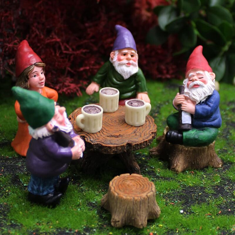 6 Nains De Jardin Miniatures Buveurs - Figurines Résine Déco Jardin Amusantes - 4.3 à 7.1 Cm