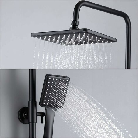Auralum Colonne de douche Noir Ensemble de douche avec 26x19cm douche de  tête Douchette à main