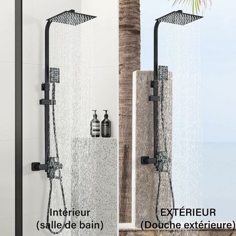 Auralum Colonne de douche Noir Ensemble de douche avec 26x19cm douche de  tête Douchette à main