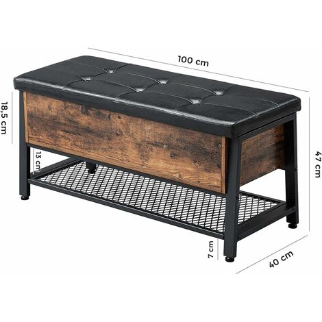 Banc De Rangement, Bout De Lit, 100 X 40 X 47 Cm, Siège Rembourré,style  Industriel, Charge 120 Kg