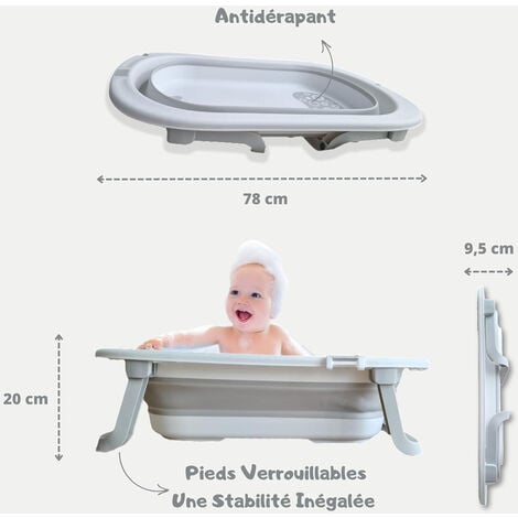 Baignoire bebe XL avec Siège et Visière de Bain - baignoire pliable bébé  Confortable et Sécurisé - baignoire