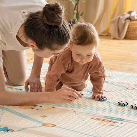 Tapis de Puzzles en Mousse pour BéBé 142x142cm Tapis d'Éveil Épais Jeux  Enfant Dalles de Sol Souple avec Clôture Alphabet/Chiffres