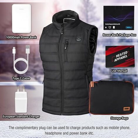 Gilet chauffant électrique pour homme et femme, veste chauffante légère,  adaptée pour la randonnée, le camping, le ski, l'extérieur (batterie non  incluse), Noir, Moyen : : Mode