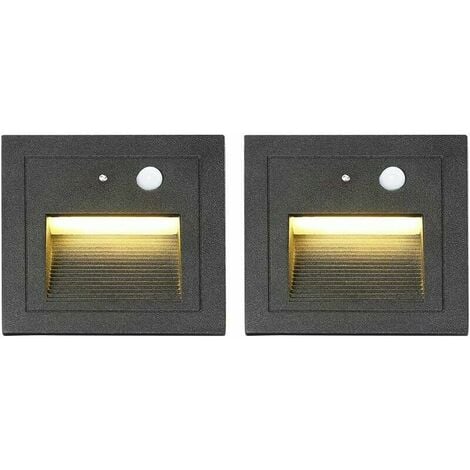 Spot encastrable mur et plafond Lot de 2 LED Spot Mural Encastré 3W Applique Murale Escalier Etape Lumière Lampe Détecteur de Mouvement Sol Encastré Lumière Escalier Lumière Hall Lampe 2800K