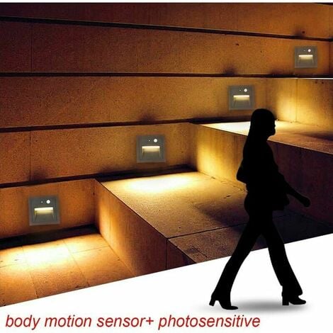 Spot encastrable mur et plafond Lot de 2 LED Spot Mural Encastré 3W Applique Murale Escalier Etape Lumière Lampe Détecteur de Mouvement Sol Encastré Lumière Escalier Lumière Hall Lampe 2800K