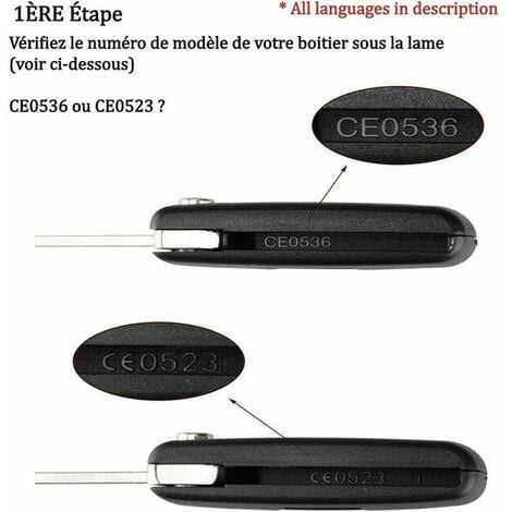 2 Boutons Coque Clé Compatible CE0523 clé à Rabat Pliable pour Peugeot 207 307 308 407 408 3008 5008 Citroen C2 C3 C4 C5 C6 C8 (2 Boutons, CE0523)