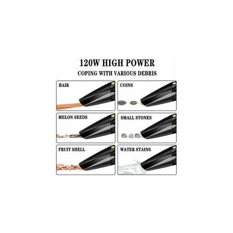 Aspirateur à Main, 120W 2200mAh Aspirateur de Table sans Fil Rechargeable, Aspirateur Portable USB Charge avec Sèche Filtre Lavable, pour Poils d'animaux, Cuisine, Bureau, Voiture （sans fil noir）
