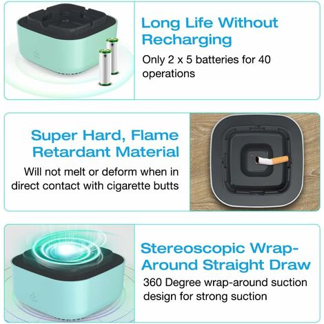 Cendrier Purificateur dAir, Cendrier Sans Fumée, Cendrier Aspirateur de Fumée, Cendrier Électronique Sans Fumée, Cendrier Intelligent Aspiration Sur 360 Degrés avec Ions Négatifs