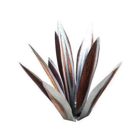 Sculpture Rustique de Tequila - Art décoration Statue Déco à la Maison, Figurines de Jardin, 9 feuilles, Plantes d'agave en Métal pour Cour Extérieure - 55cm argent