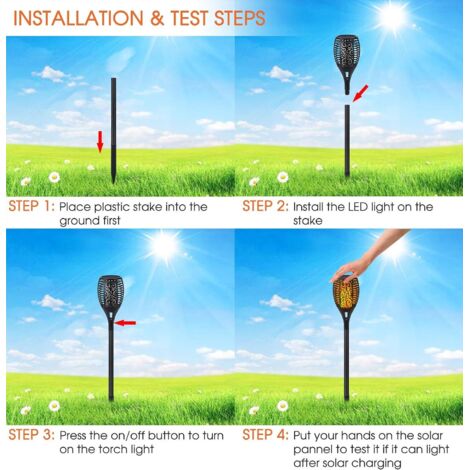 Lumières Solaires Flamme Kefflum - 4 Pièces 96LED - IP65 Étanche - Autonomie 10h - Pour Jardin/Allée/Patio