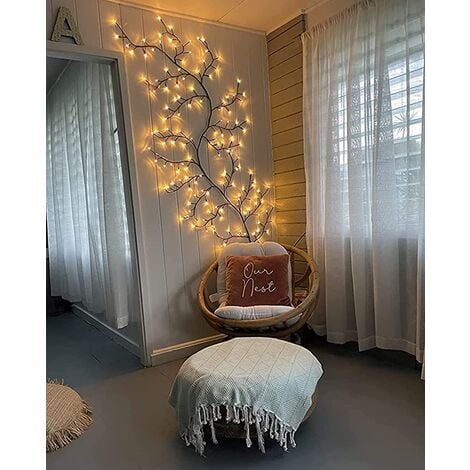 Lumières d'arbre à LED, décoration murale intérieure arbre rotin lumières 72 LED décorations de Noël chambre à coucher maison (blanc chaud, plug-in)