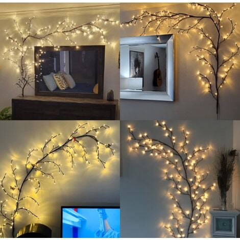 Lumières d'arbre à LED, décoration murale intérieure arbre rotin lumières 72 LED décorations de Noël chambre à coucher maison (blanc chaud, plug-in)