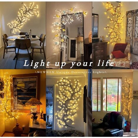 Lumières d'arbre à LED, décoration murale intérieure arbre rotin lumières 72 LED décorations de Noël chambre à coucher maison (blanc chaud, plug-in)