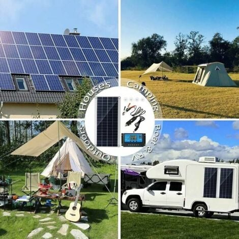 CHOYCLIT Panneau Solaire 300W 12V, Kit de Panneau Solaire, Chargeur de Batterie Kit avec régulateur de Charge Solaire 60A pour Camping-Car, Yacht, extérieur, Jardin, éclairage