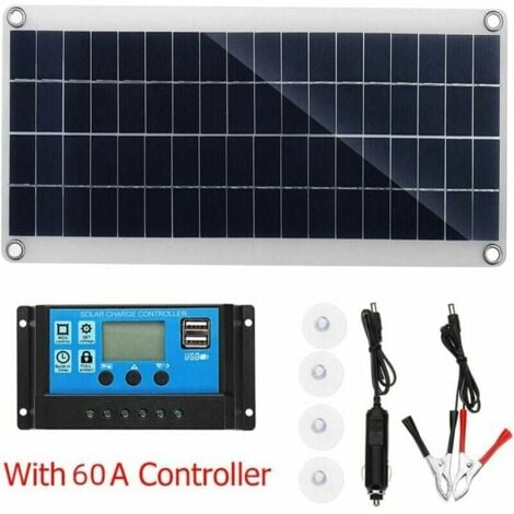 CHOYCLIT Panneau Solaire 300W 12V, Kit de Panneau Solaire, Chargeur de Batterie Kit avec régulateur de Charge Solaire 60A pour Camping-Car, Yacht, extérieur, Jardin, éclairage