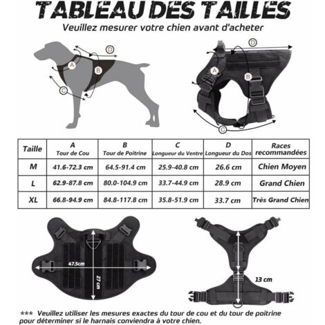 CHOYCLIT Harnais pour chien,Harnais Tactiques pour Chien M Noir, Gilets à Anneaux pour Chiens de Travail Militaires d’Entraînement sans Tension