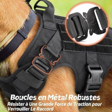 CHOYCLIT Harnais pour chien,Harnais Tactiques pour Chien M Noir, Gilets à Anneaux pour Chiens de Travail Militaires d’Entraînement sans Tension