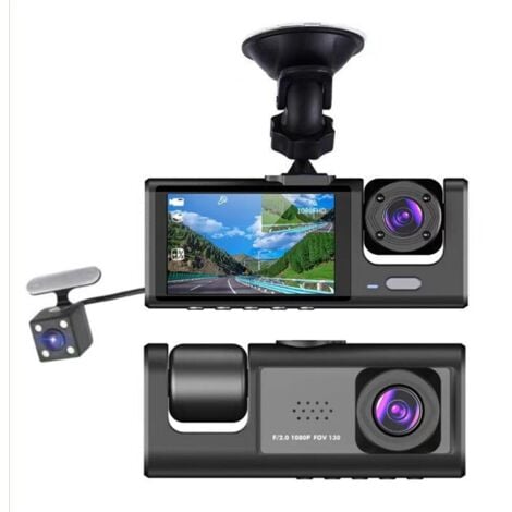 CHOYCLIT Caméra de surveillance interieur / exterieur,3 CaméRa Dash Cam 1080P 2 Pouces ÉCran Dashcam Noir Pilote Enregistreur pour Taxi CAR DVR CaméRa ArrièRe Universel