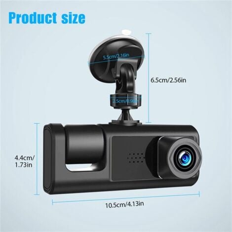 CHOYCLIT Caméra de surveillance interieur / exterieur,3 CaméRa Dash Cam 1080P 2 Pouces ÉCran Dashcam Noir Pilote Enregistreur pour Taxi CAR DVR CaméRa ArrièRe Universel