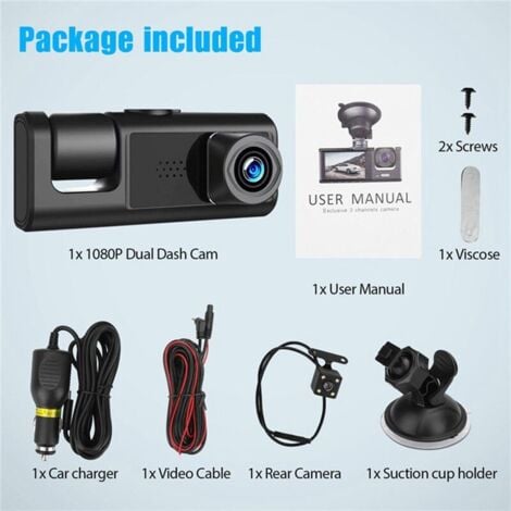 CHOYCLIT Caméra de surveillance interieur / exterieur,3 CaméRa Dash Cam 1080P 2 Pouces ÉCran Dashcam Noir Pilote Enregistreur pour Taxi CAR DVR CaméRa ArrièRe Universel