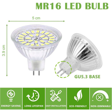 CHOYCLIT Ampoule LED GU5.3 Blanc Froid 6000K, MR16 LED 12V 5W Equivalent à 50W Halogène, Ampoules LED Spot Non Dimmable, Lot de 10