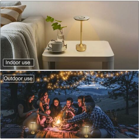 CHOYCLIT Lampe de table sans fil – Alimentée par batterie rechargeable, lampe de chevet portable – Avec commande tactile, intensité variable – Pour dîner/salle à manger/chambre/camping – Doré