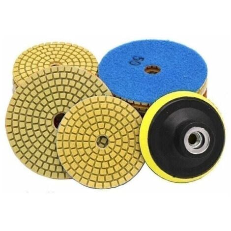 CHOYCLIT Lot de 10 tampons de polissage diamant humide/sec pour polir la pierre Accessoires de polissage de pierre Disque de meulage + 1 tampon de support pour granit marbre, céramique, béton,GU.B/bo