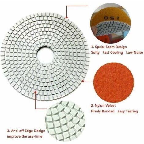 CHOYCLIT Lot de 10 tampons de polissage diamant humide/sec pour polir la pierre Accessoires de polissage de pierre Disque de meulage + 1 tampon de support pour granit marbre, céramique, béton,GU.B/bo