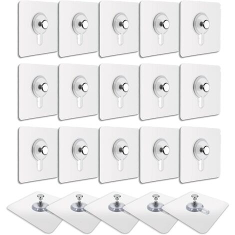 Lot De 20 Crochets Adhésifs Muraux Forts 18kg – 6.7x6.7cm, étanches – Pour Tableaux, Ustensiles De Cuisine Et Salle De Bain