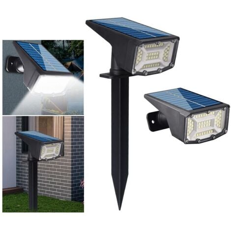CHOYCLIT Spot Solaire Exterieur【Lot de 2】,50 LED Lampe Solaire Exterieur Etanche IP66 Lumiere Solaire Exterieur, Réglable avec 3 Modes d'Éclairage Extérieur Solaire pour Jardin Cour Allée Chemin, Blan