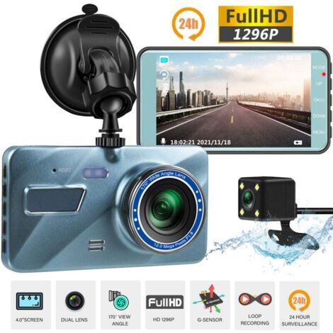 CHOYCLIT Caméra de surveillance interieur / exterieur Dashcam Avant Arrière,Carte SD 64G,Camera Embarquée Voiture FHD,4" Camera Voiture Grand Angle de 230 °,Vision Nocturne,24H Mode Parking