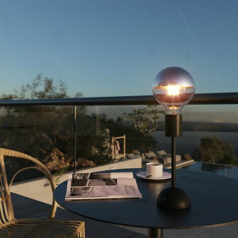 Lampada portatile e ricaricabile Cabless02 con lampadina globo mezza sfera  argento Con lampadina - Nero