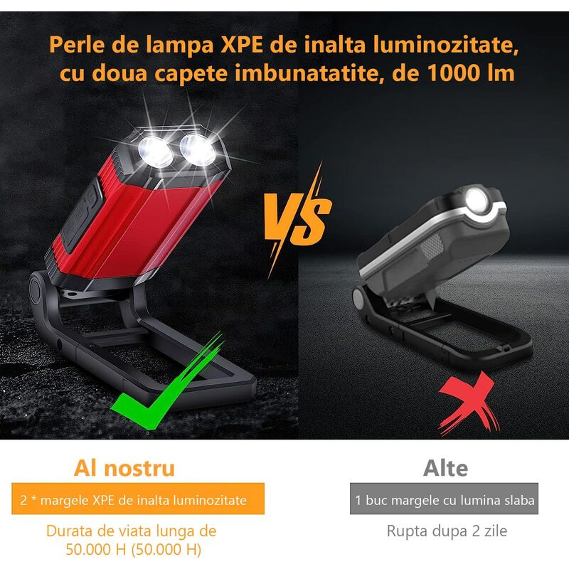 Lampe De Travail Rechargeable 2400 Lm Rotative 360° Étanche - Aimantée Pour Camping, Soudage, Construction, Mécanique