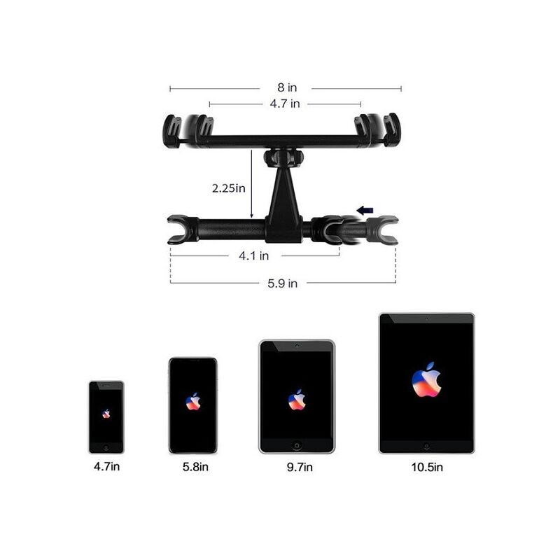 OcioDual Support Tablette Voiture - Pince Appui-tête Extensible Pour Téléphones Et Tablettes 4.4 à 11 Pouces
