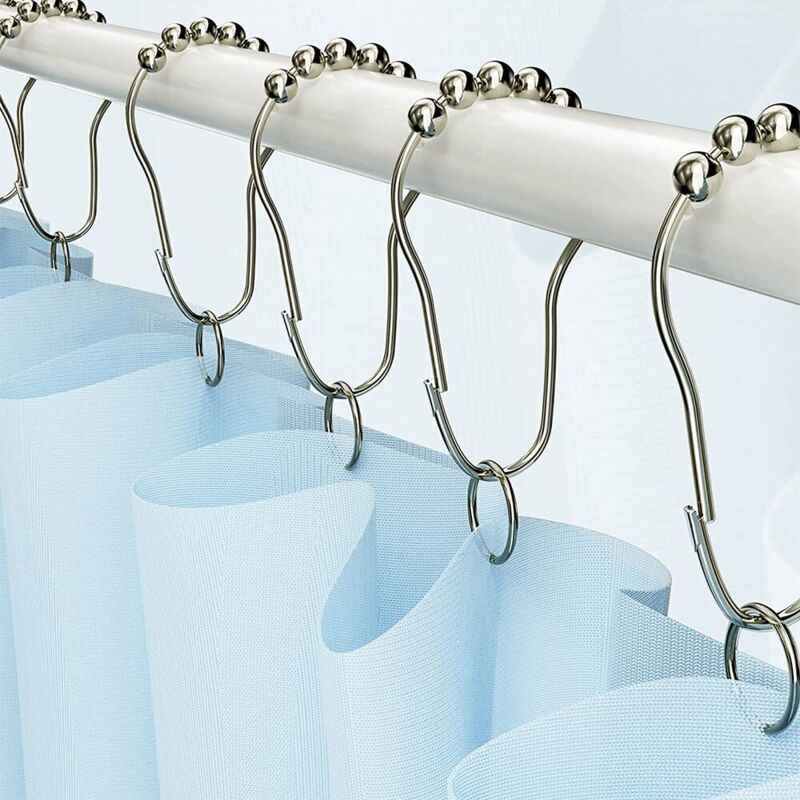 10 Anneaux De Rideau Avec Clips En Acier Inox - Pour Salle De Bain Ou Douche